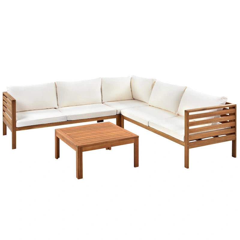 Ensemble de mobilier de jardin 4 pièces en bois d'acacia avec canapé sectionnel