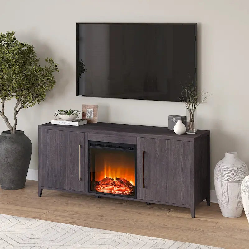 Meuble TV rectangulaire Jasper avec cheminée électrique, pour téléviseurs jusqu'à 65 pouces