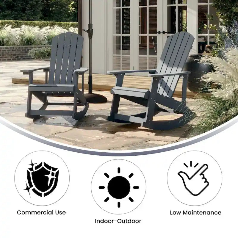 Fauteuil à bascule Adirondack en polyrésine d'aspect bois, résistant aux intempéries