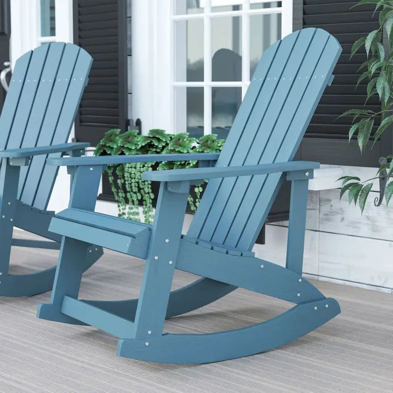 Fauteuil à bascule Adirondack en polyrésine d'aspect bois, résistant aux intempéries