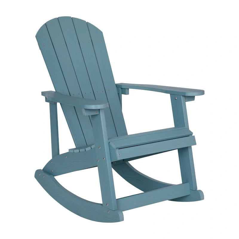 Fauteuil à bascule Adirondack en polyrésine d'aspect bois, résistant aux intempéries