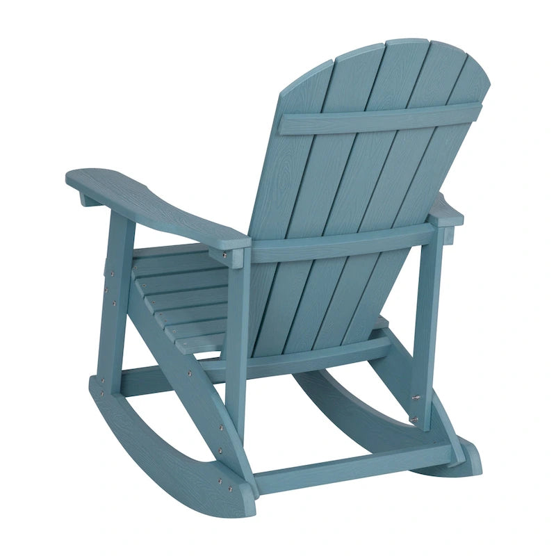 Fauteuil à bascule Adirondack en polyrésine d'aspect bois, résistant aux intempéries