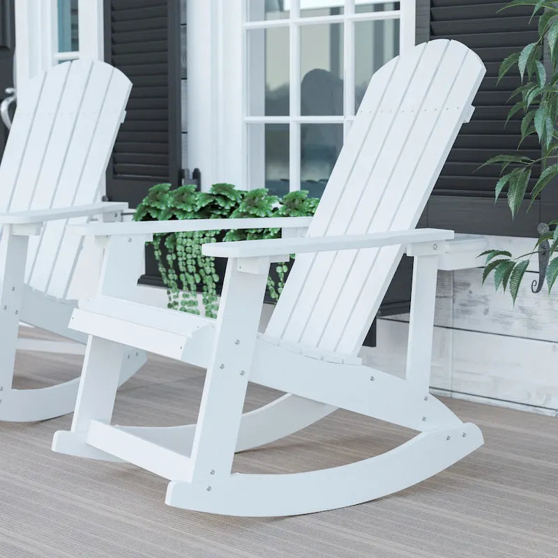 Fauteuil à bascule Adirondack en polyrésine d'aspect bois, résistant aux intempéries