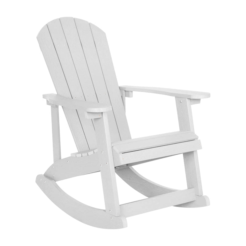 Fauteuil à bascule Adirondack en polyrésine d'aspect bois, résistant aux intempéries