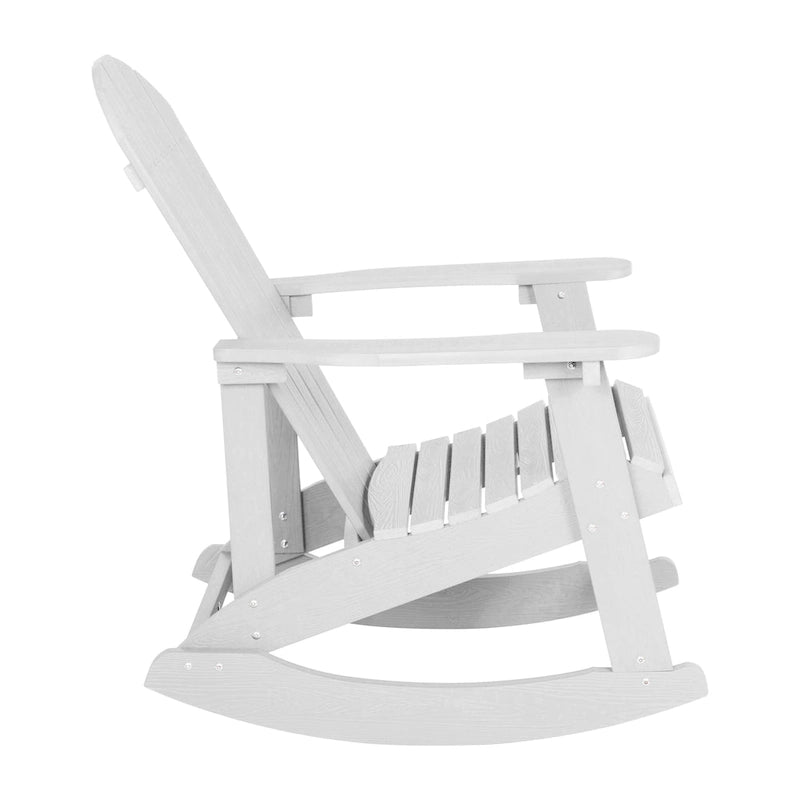 Fauteuil à bascule Adirondack en polyrésine d'aspect bois, résistant aux intempéries