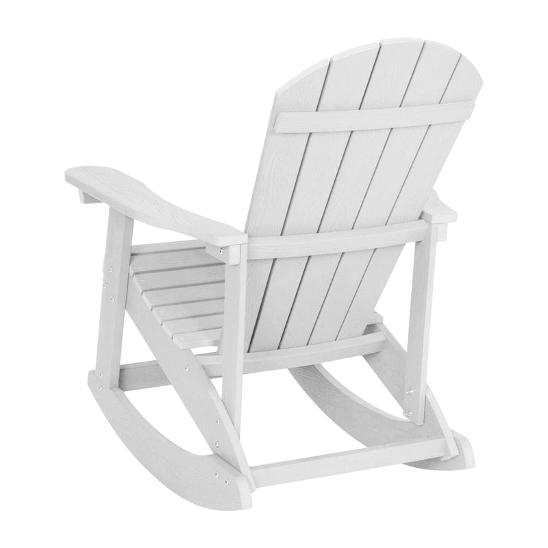Fauteuil à bascule Adirondack en polyrésine d'aspect bois, résistant aux intempéries