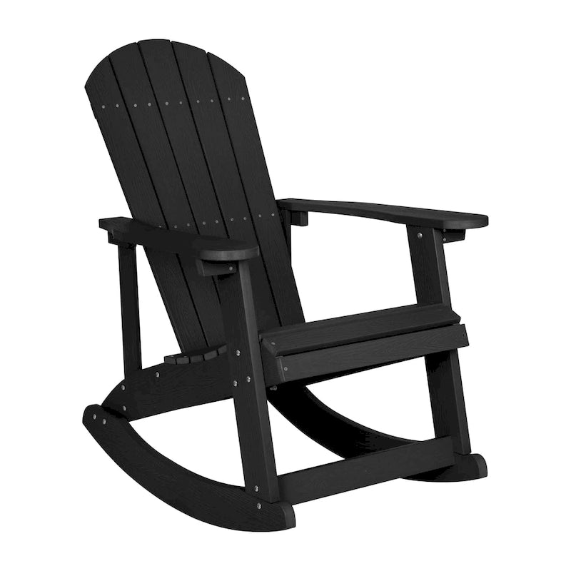 Fauteuil à bascule Adirondack en polyrésine d'aspect bois, résistant aux intempéries