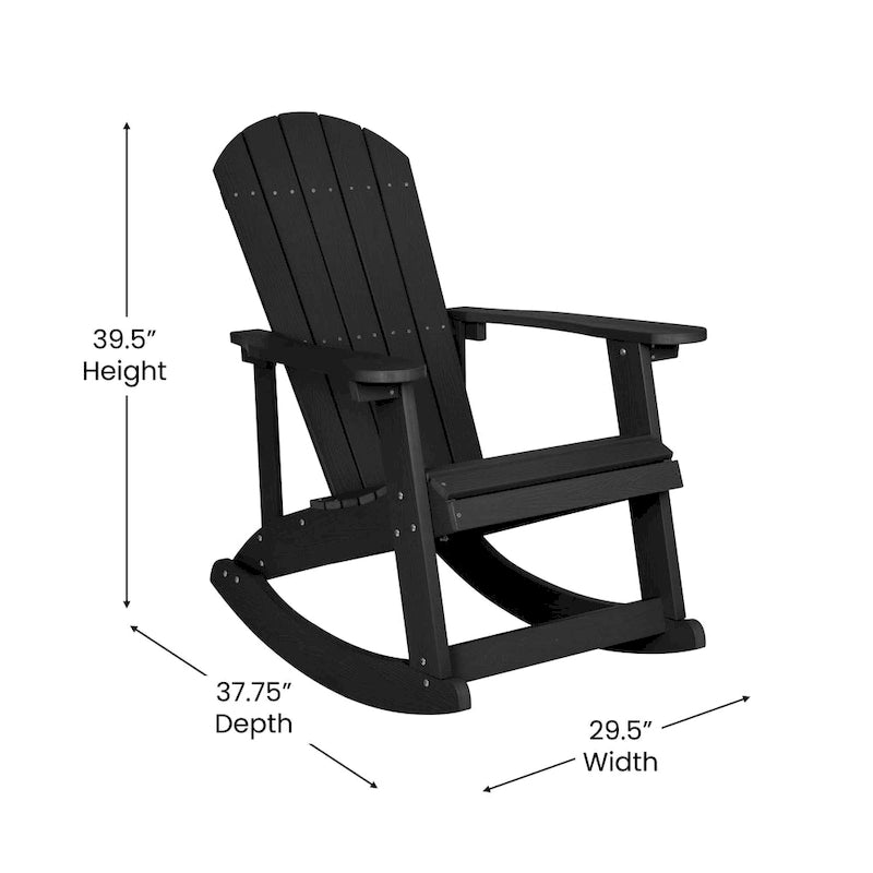 Fauteuil à bascule Adirondack en polyrésine d'aspect bois, résistant aux intempéries