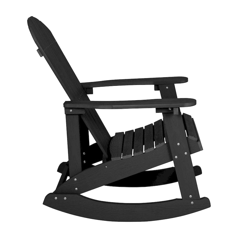 Fauteuil à bascule Adirondack en polyrésine d'aspect bois, résistant aux intempéries