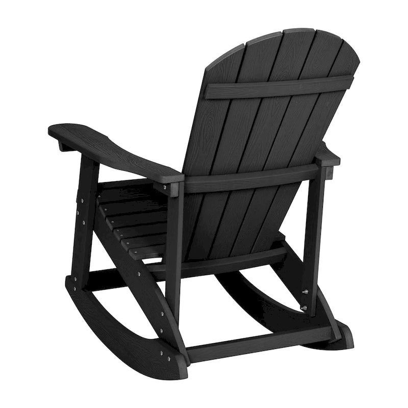 Fauteuil à bascule Adirondack en polyrésine d'aspect bois, résistant aux intempéries