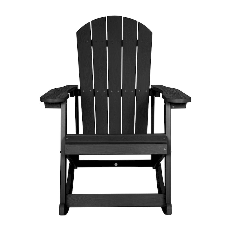 Fauteuil à bascule Adirondack en polyrésine d'aspect bois, résistant aux intempéries