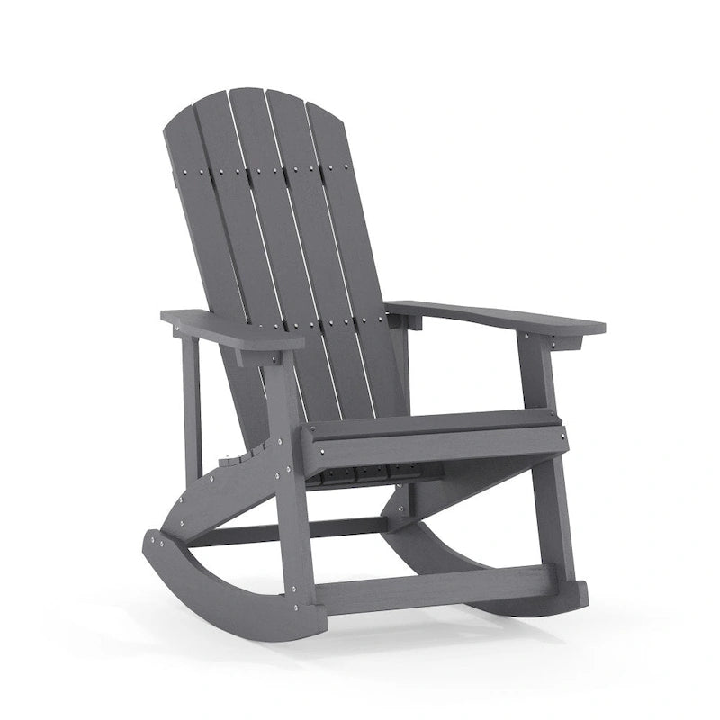 Fauteuil à bascule Adirondack en polyrésine d'aspect bois, résistant aux intempéries