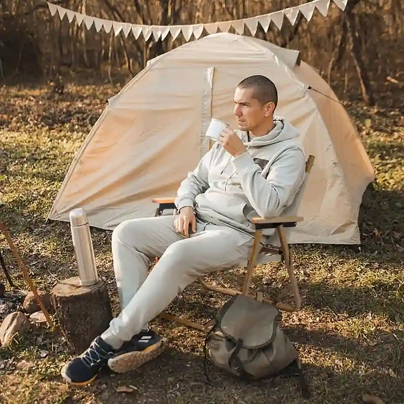 Chaise de camping en aluminium à cadre unique avec revêtement en spray imitation bois