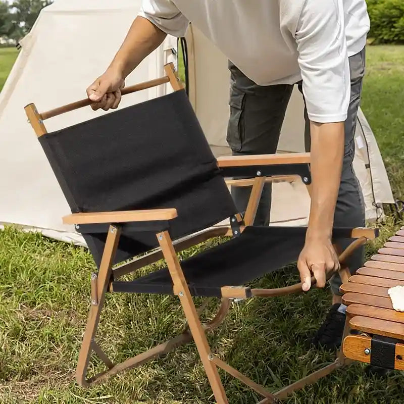Chaise de camping en aluminium à cadre unique avec revêtement en spray imitation bois