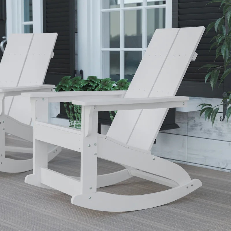 Fauteuil à bascule Adirondack moderne à 2 lattes en polyrésine pour l'intérieur et l'extérieur