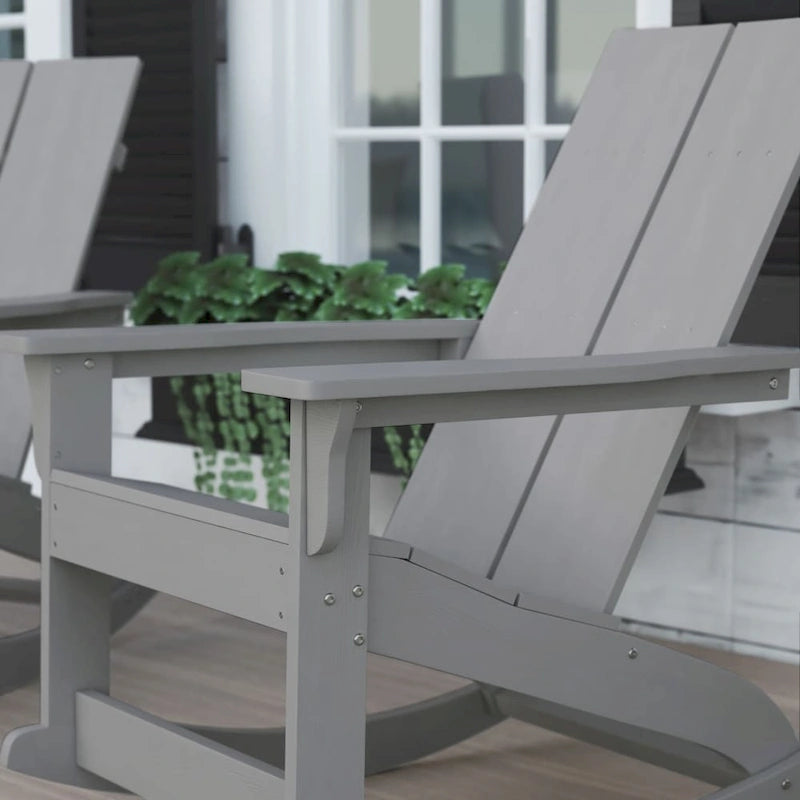 Fauteuil à bascule Adirondack moderne à 2 lattes en polyrésine pour l'intérieur et l'extérieur