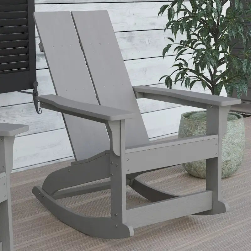 Fauteuil à bascule Adirondack moderne à 2 lattes en polyrésine pour l'intérieur et l'extérieur