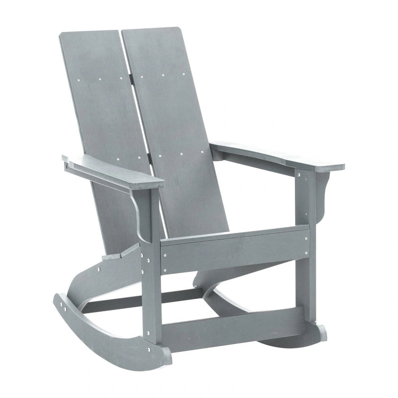 Fauteuil à bascule Adirondack moderne à 2 lattes en polyrésine pour l'intérieur et l'extérieur