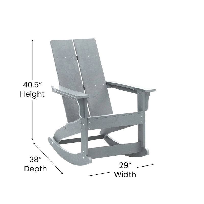 Fauteuil à bascule Adirondack moderne à 2 lattes en polyrésine pour l'intérieur et l'extérieur