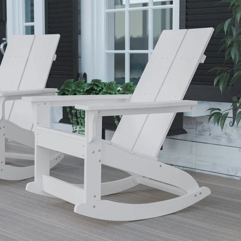 Fauteuil à bascule Adirondack moderne à 2 lattes en polyrésine pour l'intérieur et l'extérieur