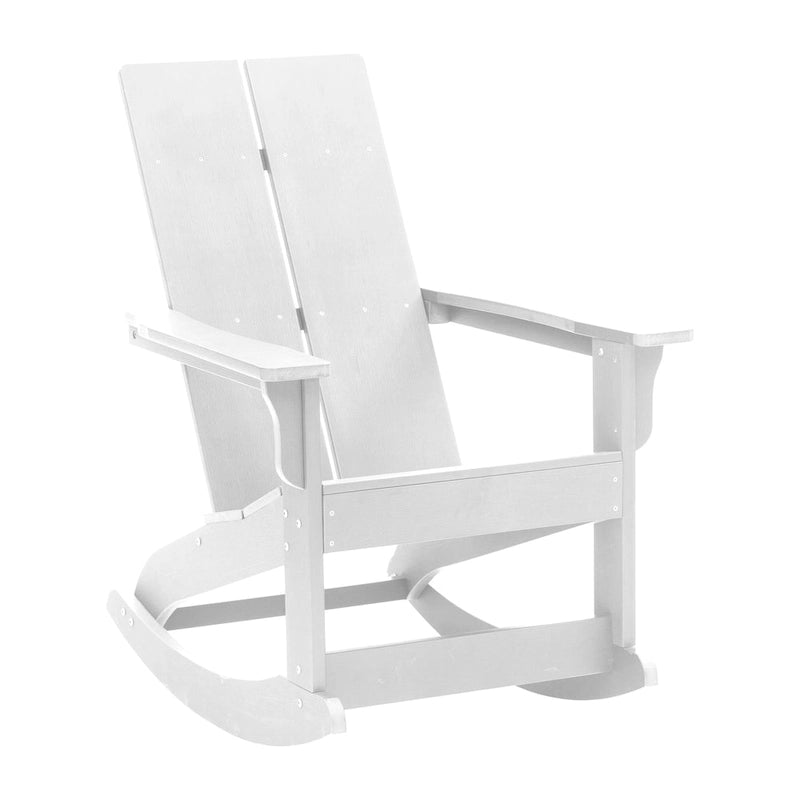 Fauteuil à bascule Adirondack moderne à 2 lattes en polyrésine pour l'intérieur et l'extérieur