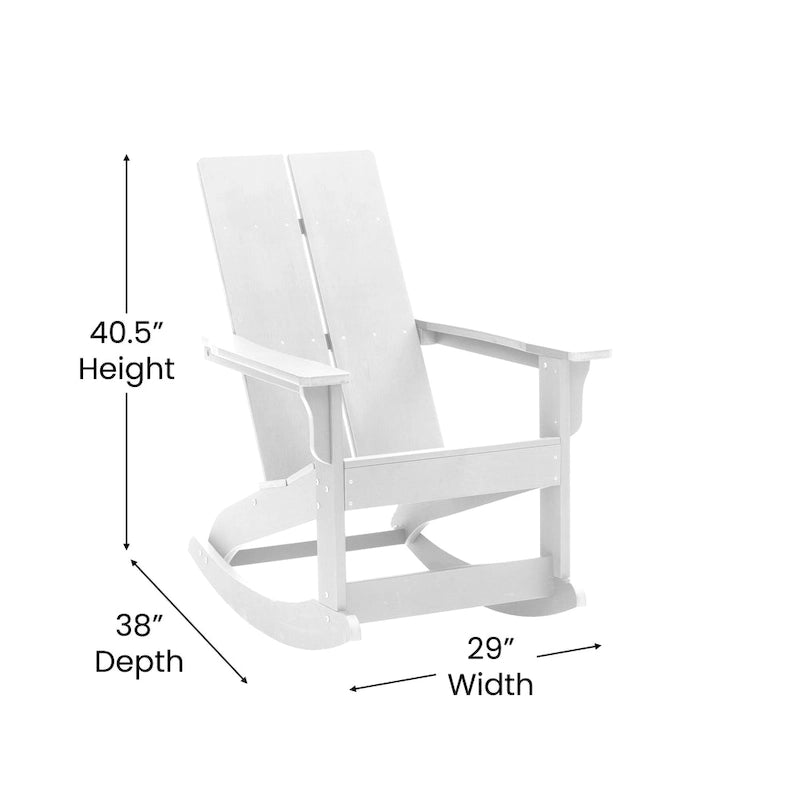 Fauteuil à bascule Adirondack moderne à 2 lattes en polyrésine pour l'intérieur et l'extérieur