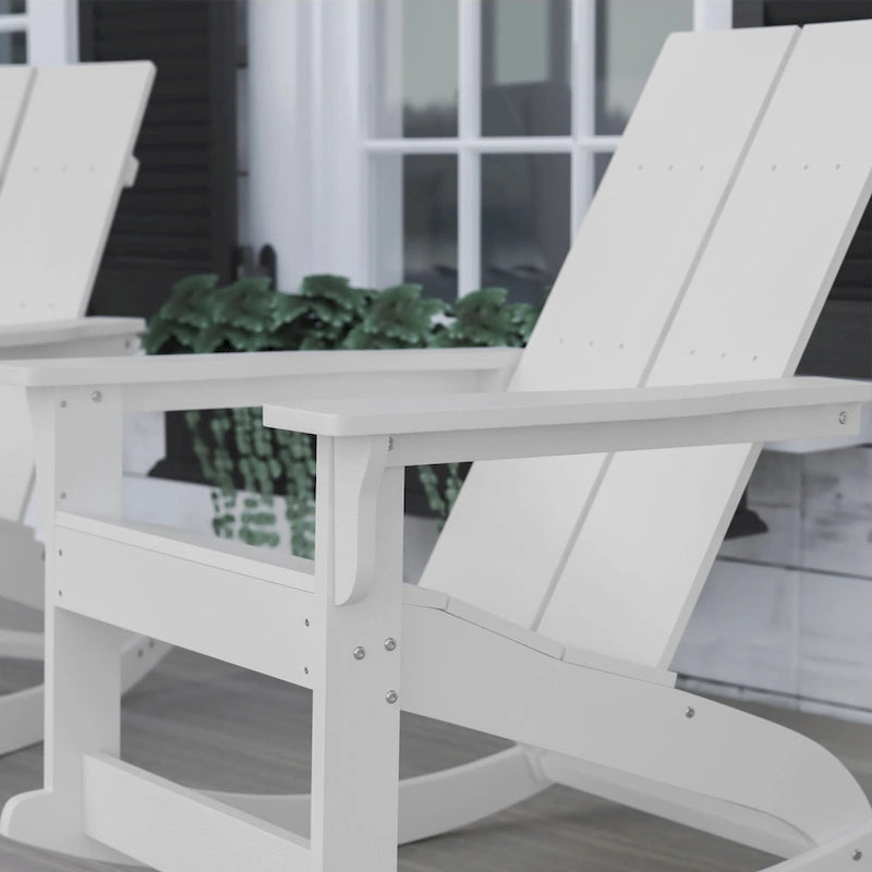 Fauteuil à bascule Adirondack moderne à 2 lattes en polyrésine pour l'intérieur et l'extérieur