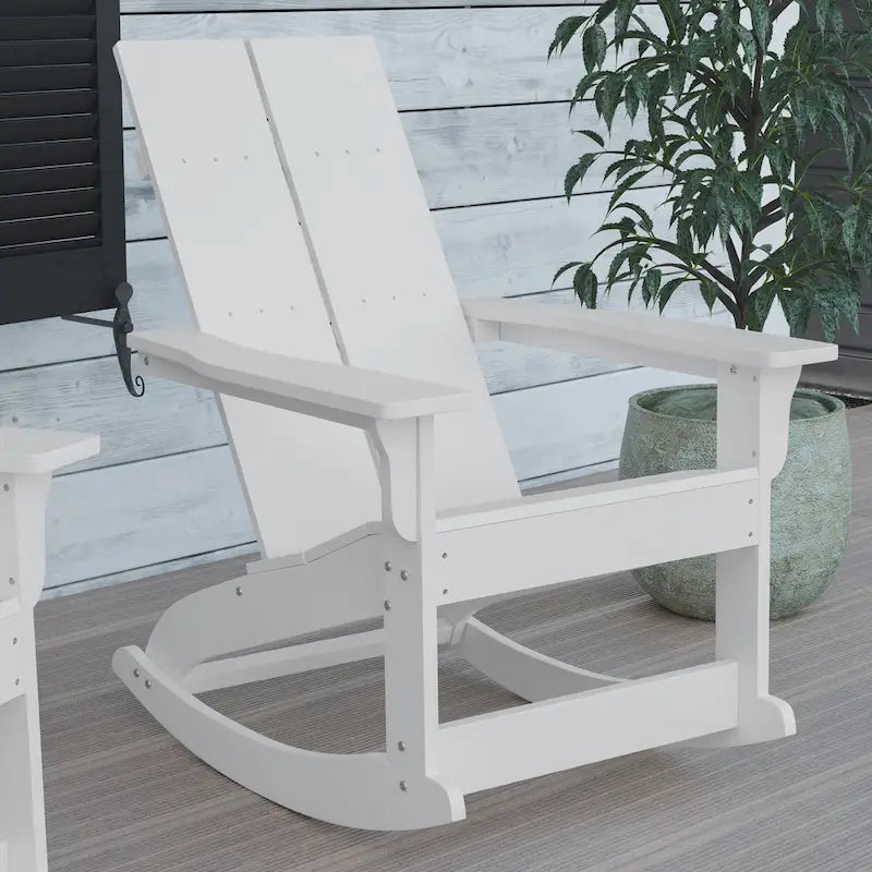 Fauteuil à bascule Adirondack moderne à 2 lattes en polyrésine pour l'intérieur et l'extérieur