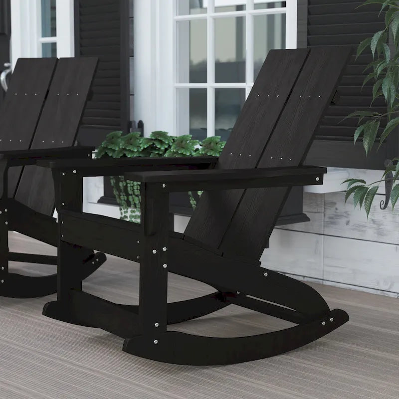 Fauteuil à bascule Adirondack moderne à 2 lattes en polyrésine pour l'intérieur et l'extérieur