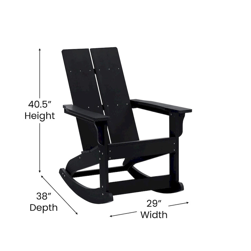 Fauteuil à bascule Adirondack moderne à 2 lattes en polyrésine pour l'intérieur et l'extérieur