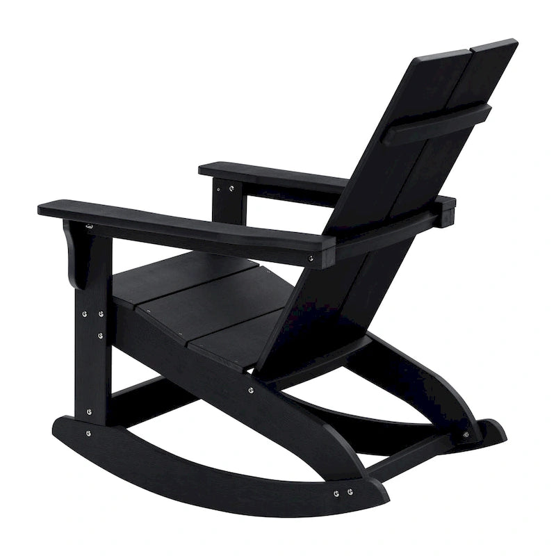 Fauteuil à bascule Adirondack moderne à 2 lattes en polyrésine pour l'intérieur et l'extérieur