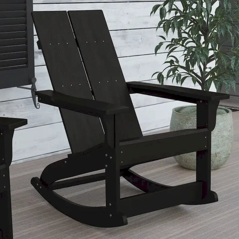 Fauteuil à bascule Adirondack moderne à 2 lattes en polyrésine pour l'intérieur et l'extérieur
