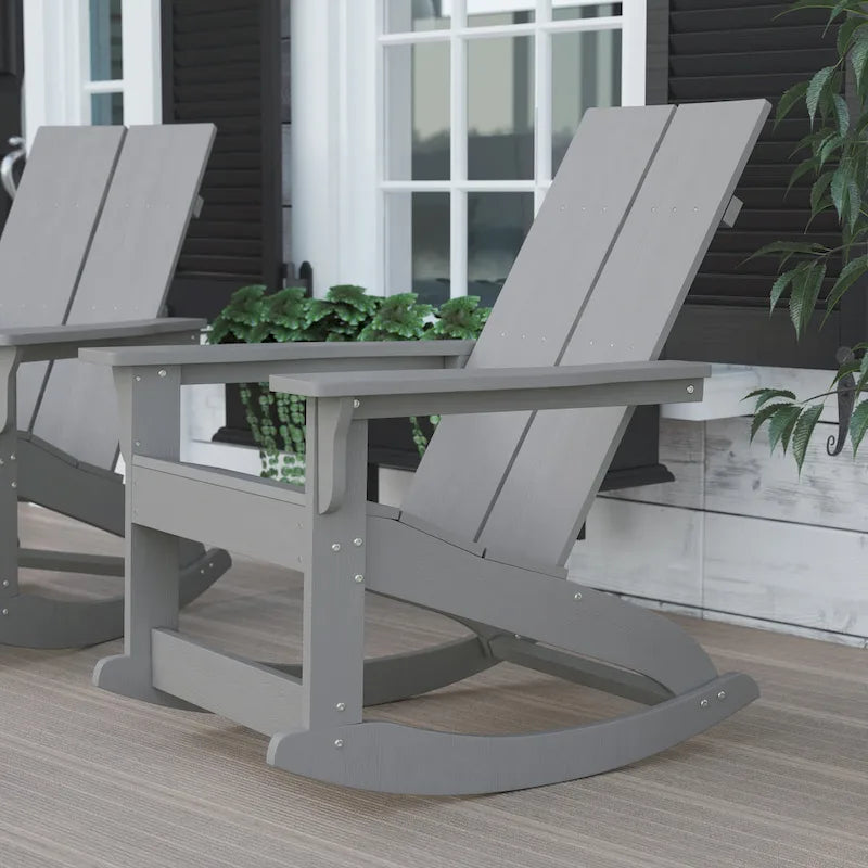 Fauteuil à bascule Adirondack moderne à 2 lattes en polyrésine pour l'intérieur et l'extérieur