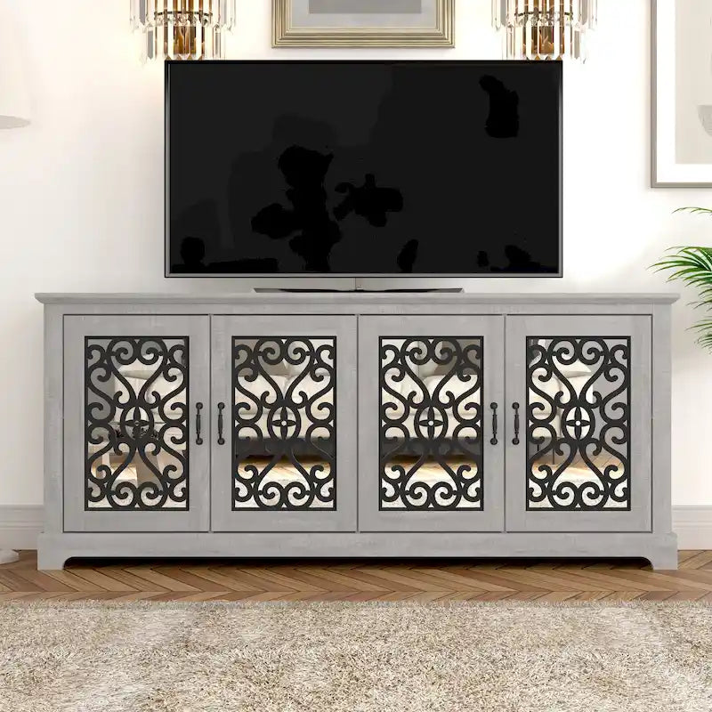Meuble TV large 4 portes GALANO Calidia 68,2 po gris pierre pour téléviseurs jusqu'à 75 po - 68,2L x 17,1P x 29,3H