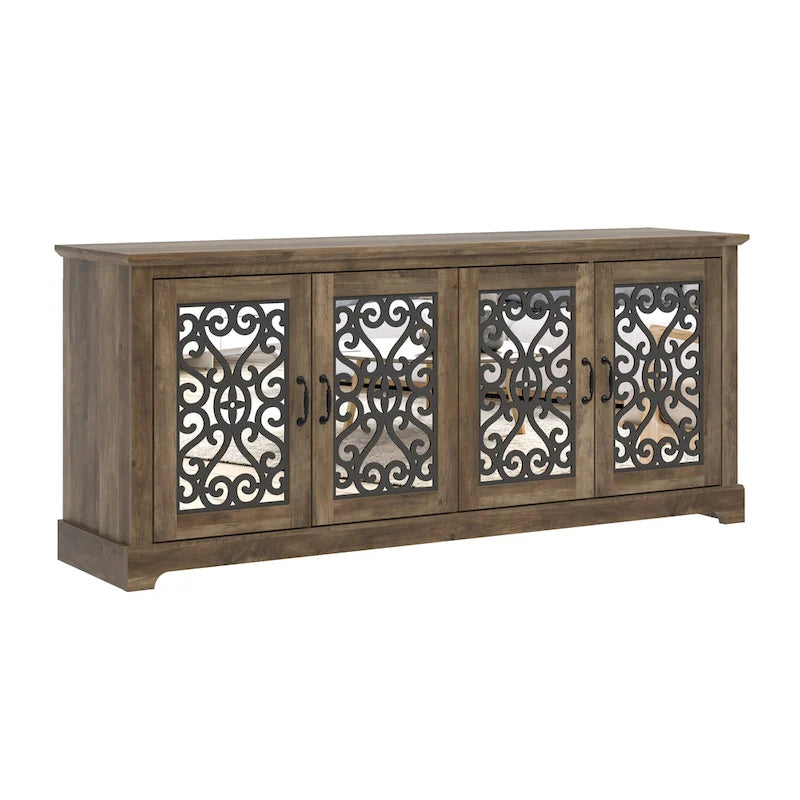 Meuble TV large 4 portes GALANO Calidia 68,2 po gris pierre pour téléviseurs jusqu'à 75 po - 68,2L x 17,1P x 29,3H