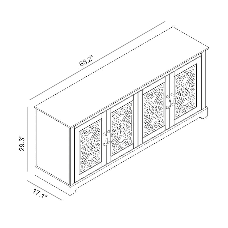 Meuble TV large 4 portes GALANO Calidia 68,2 po gris pierre pour téléviseurs jusqu'à 75 po - 68,2L x 17,1P x 29,3H