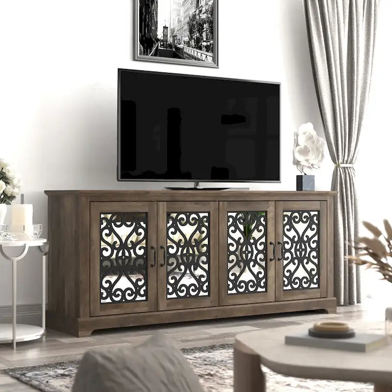 Meuble TV large 4 portes GALANO Calidia 68,2 po gris pierre pour téléviseurs jusqu'à 75 po - 68,2L x 17,1P x 29,3H