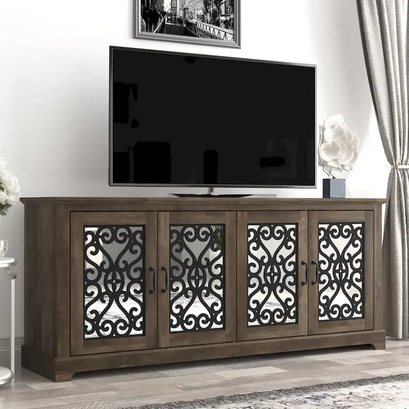 Meuble TV large 4 portes GALANO Calidia 68,2 po gris pierre pour téléviseurs jusqu'à 75 po - 68,2L x 17,1P x 29,3H