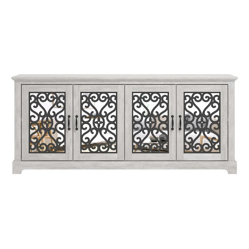 Meuble TV large 4 portes GALANO Calidia 68,2 po gris pierre pour téléviseurs jusqu'à 75 po - 68,2L x 17,1P x 29,3H
