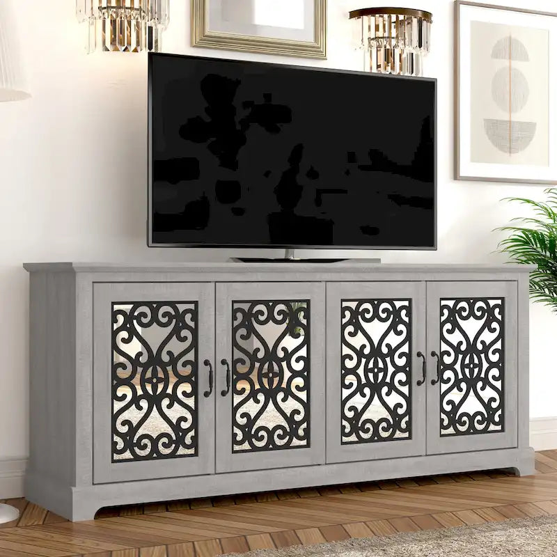Meuble TV large 4 portes GALANO Calidia 68,2 po gris pierre pour téléviseurs jusqu'à 75 po - 68,2L x 17,1P x 29,3H