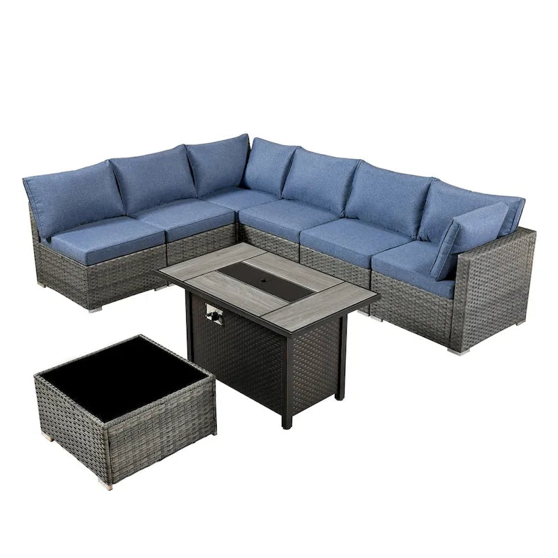 HOOOWOOO Ensemble de Meubles de Jardin en Rotin Gris 8 Pièces Canapé Modulable avec Table Foyer