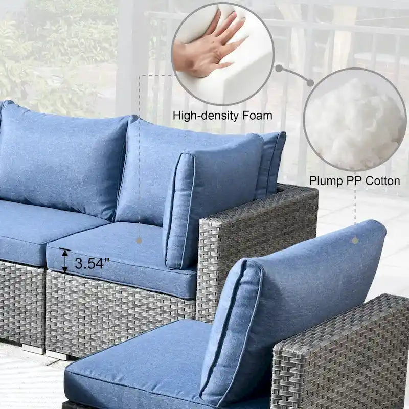 HOOOWOOO Ensemble de Meubles de Jardin en Rotin Gris 8 Pièces Canapé Modulable avec Table Foyer