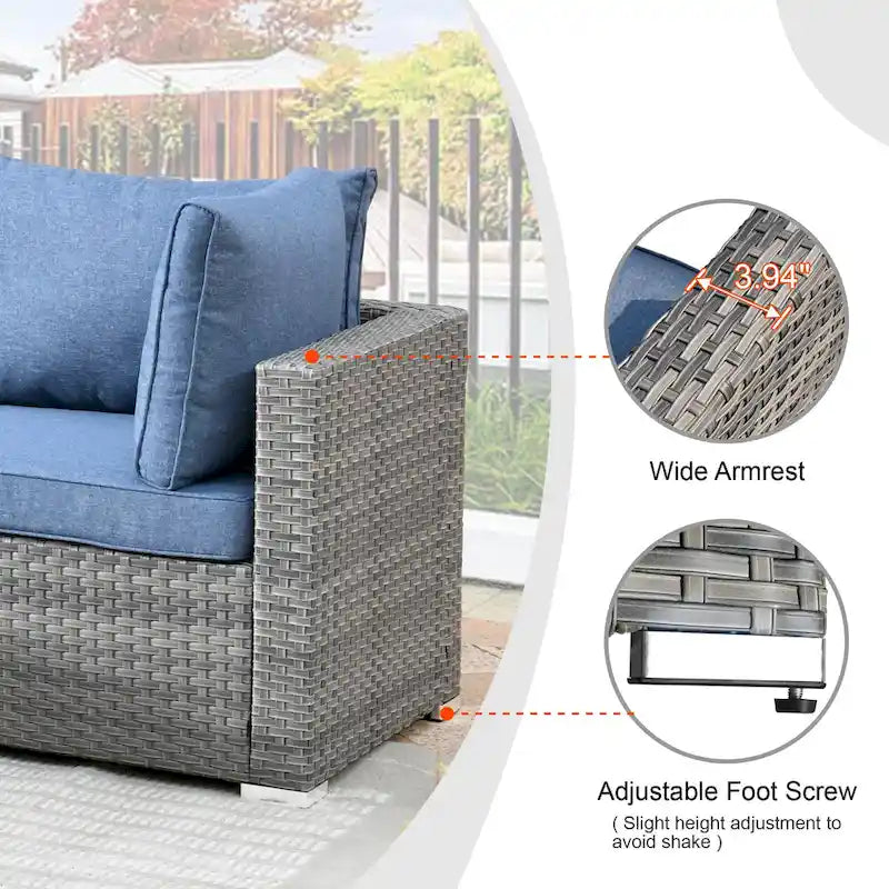 HOOOWOOO Ensemble de Meubles de Jardin en Rotin Gris 8 Pièces Canapé Modulable avec Table Foyer