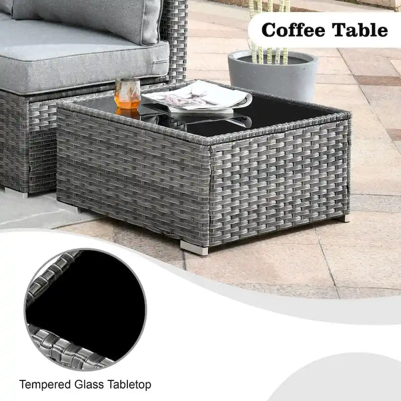 HOOOWOOO Ensemble de Meubles de Jardin en Rotin Gris 8 Pièces Canapé Modulable avec Table Foyer