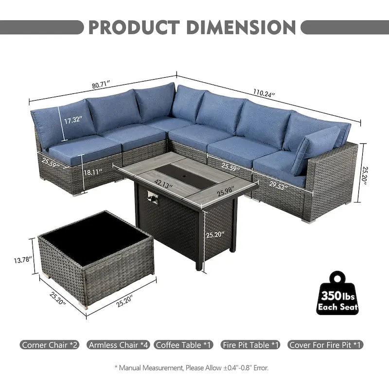 HOOOWOOO Ensemble de Meubles de Jardin en Rotin Gris 8 Pièces Canapé Modulable avec Table Foyer