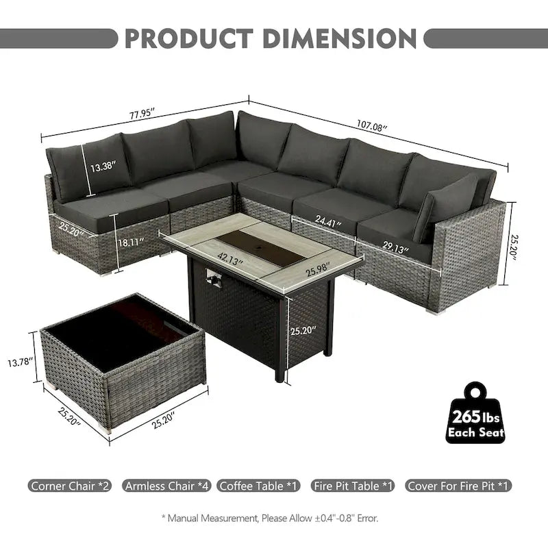 HOOOWOOO Ensemble de Meubles de Jardin en Rotin Gris 8 Pièces Canapé Modulable avec Table Foyer