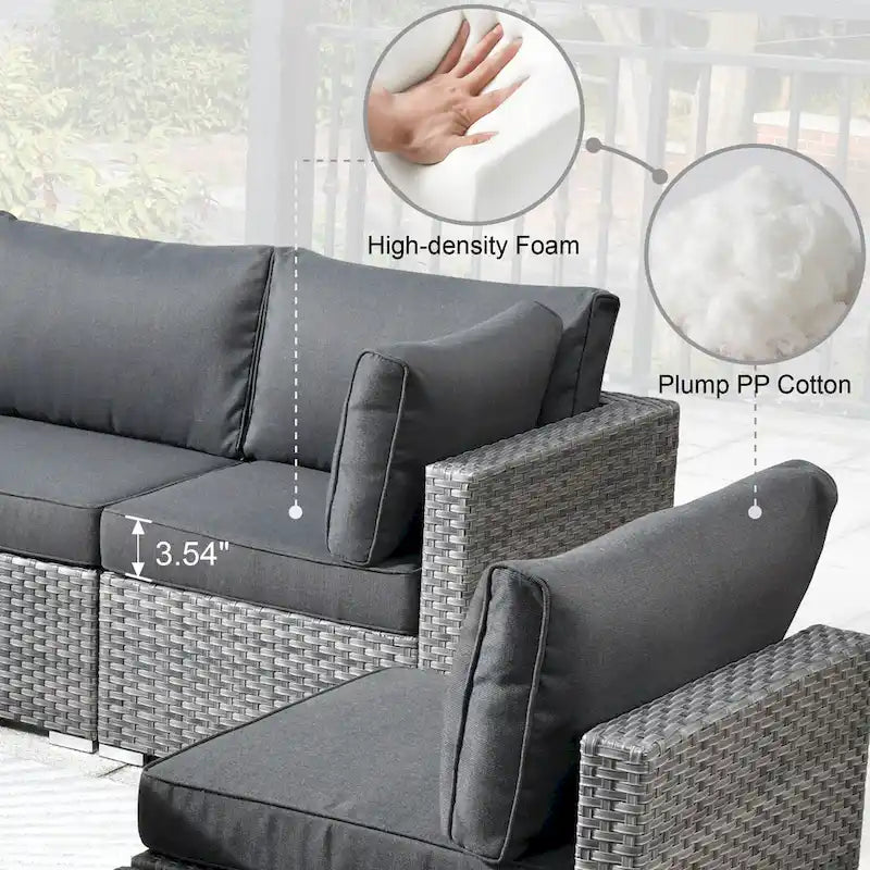 HOOOWOOO Ensemble de Meubles de Jardin en Rotin Gris 8 Pièces Canapé Modulable avec Table Foyer