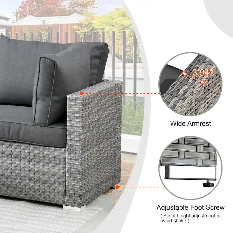 HOOOWOOO Ensemble de Meubles de Jardin en Rotin Gris 8 Pièces Canapé Modulable avec Table Foyer