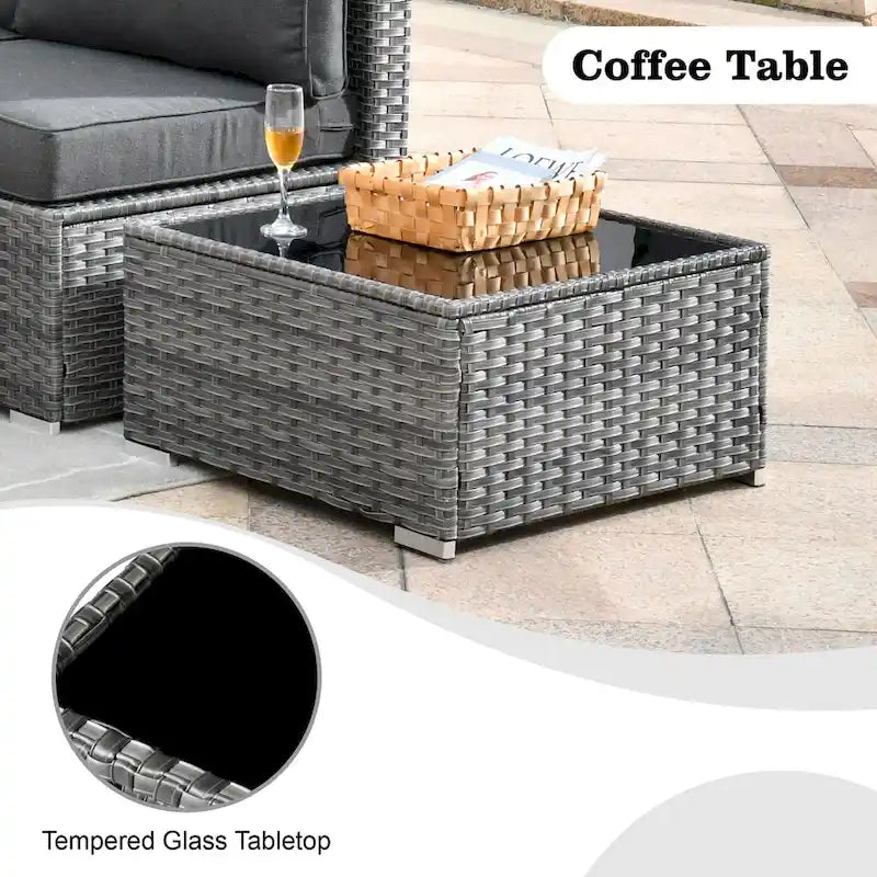 HOOOWOOO Ensemble de Meubles de Jardin en Rotin Gris 8 Pièces Canapé Modulable avec Table Foyer