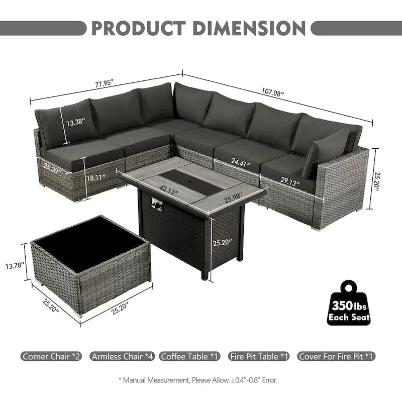HOOOWOOO Ensemble de Meubles de Jardin en Rotin Gris 8 Pièces Canapé Modulable avec Table Foyer